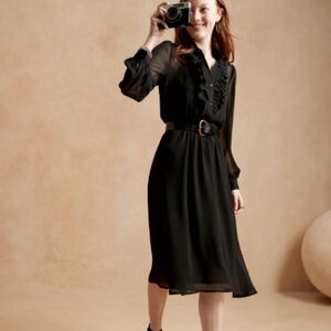 Banana Republic Petite Ruffle-Placket Shirtdress, Black